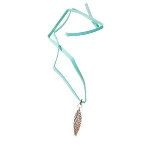 New Artisan Silver Etched Feather Pendant Blue Leather Cord Choker Necklace